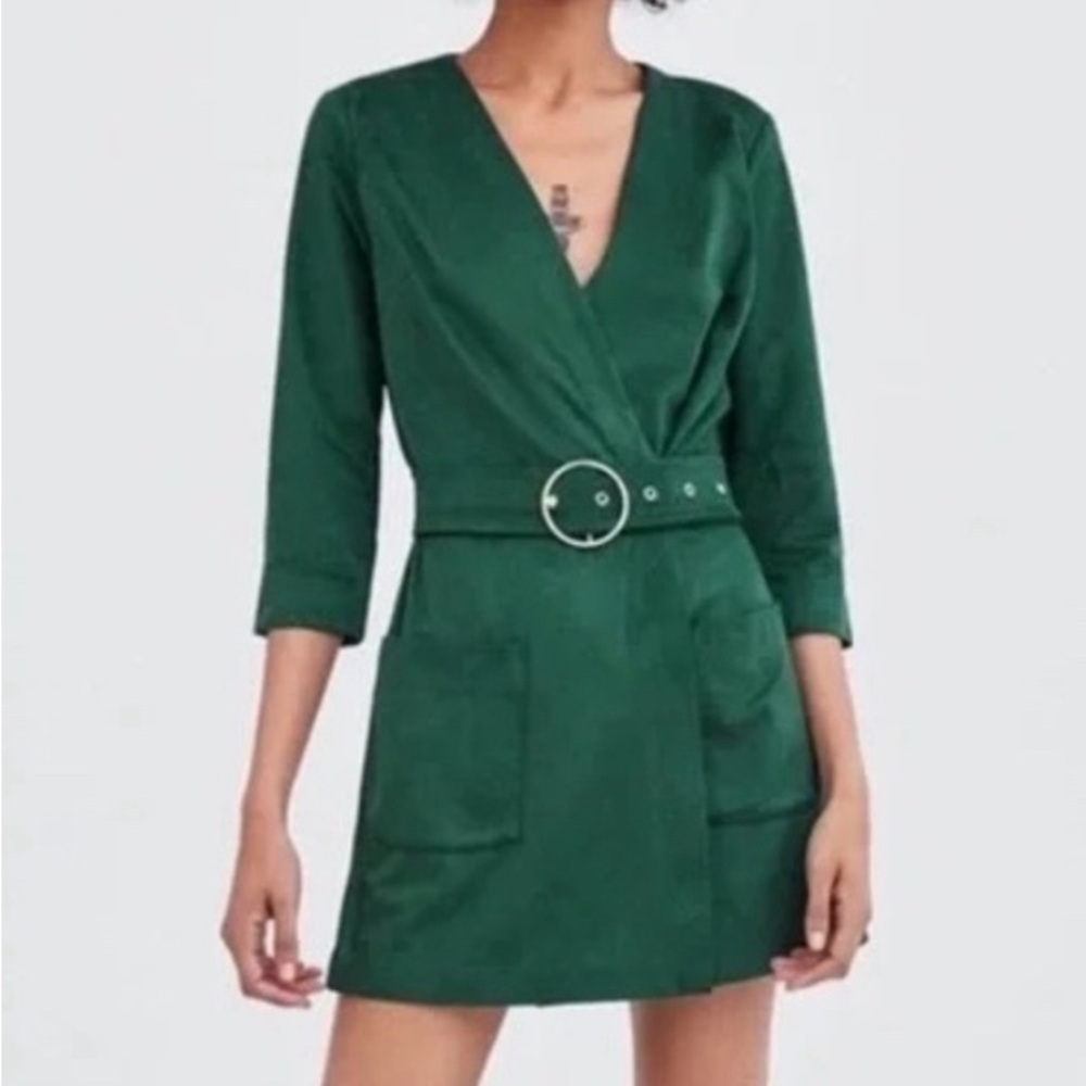 Zara TRF Green Suede Skort Dress Belted Sz. S